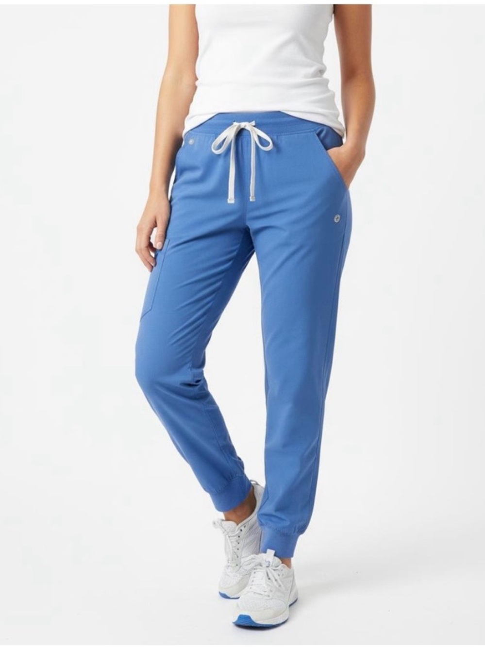 Figs Blue Track Jogger Pants with White Drawstring